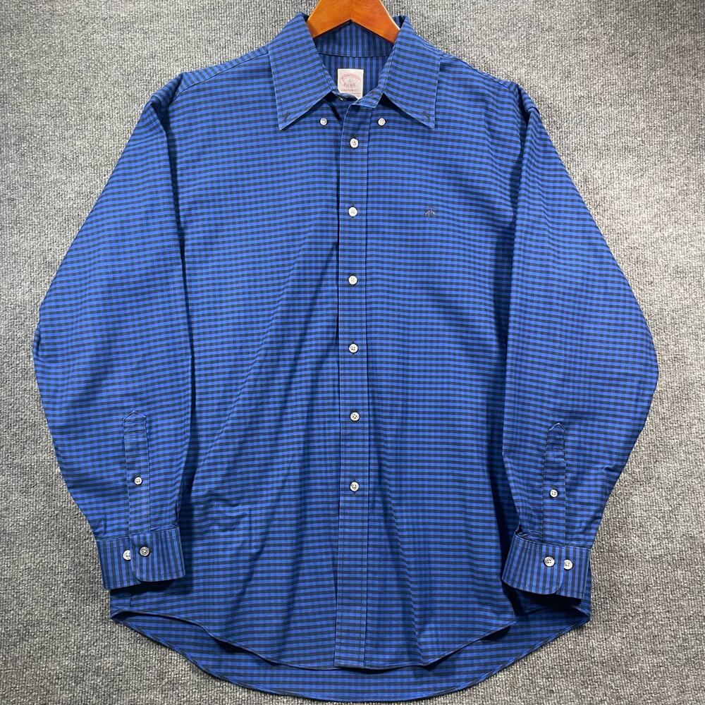 Brooks Brothers Madison Fit Shirt Men's Large Blue Check Long Sleeve Non-Iron